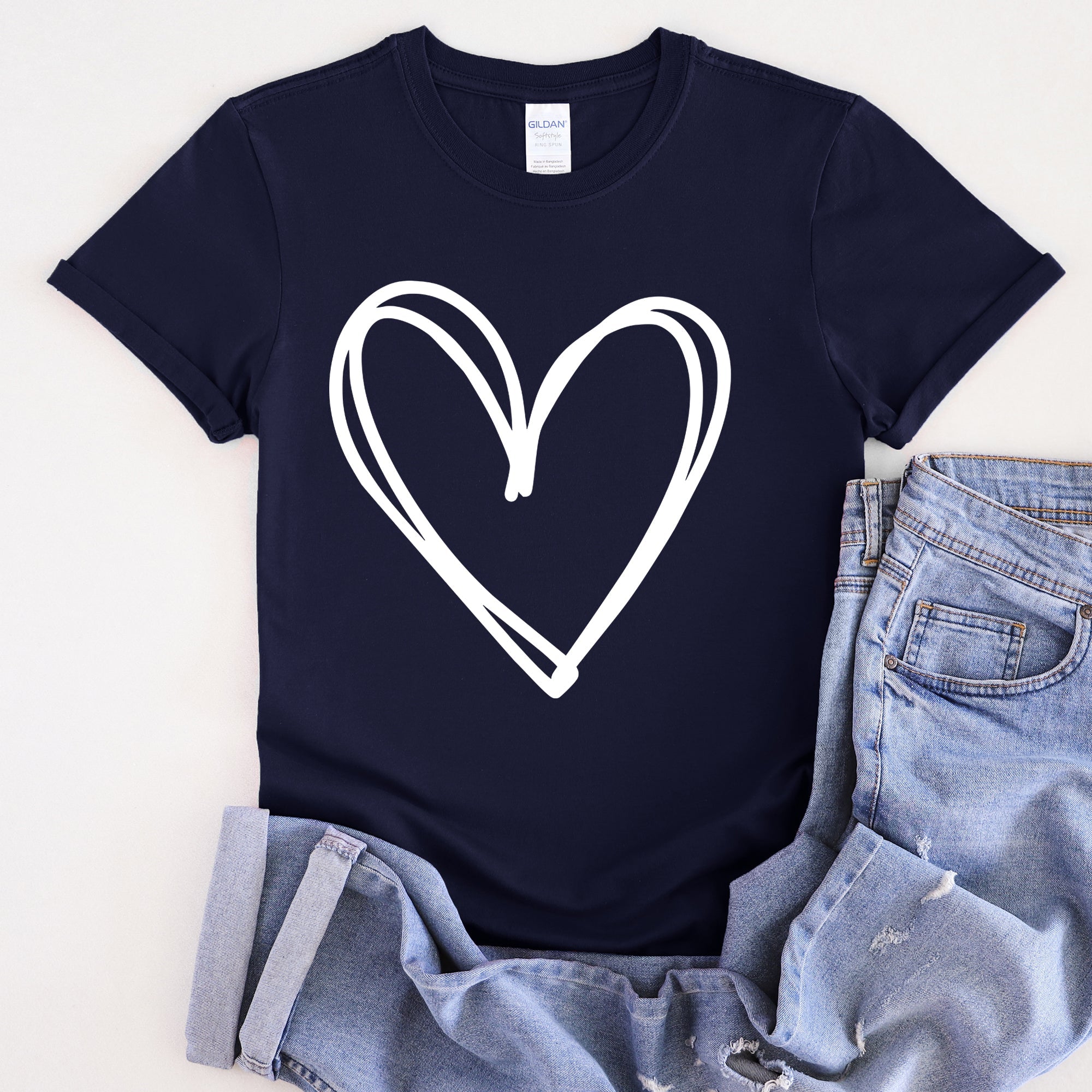 Double Heart Sketch Doodle Love Valentine Theme Hand Drawn Hearts And Expressive Script Typography Graphic Tee