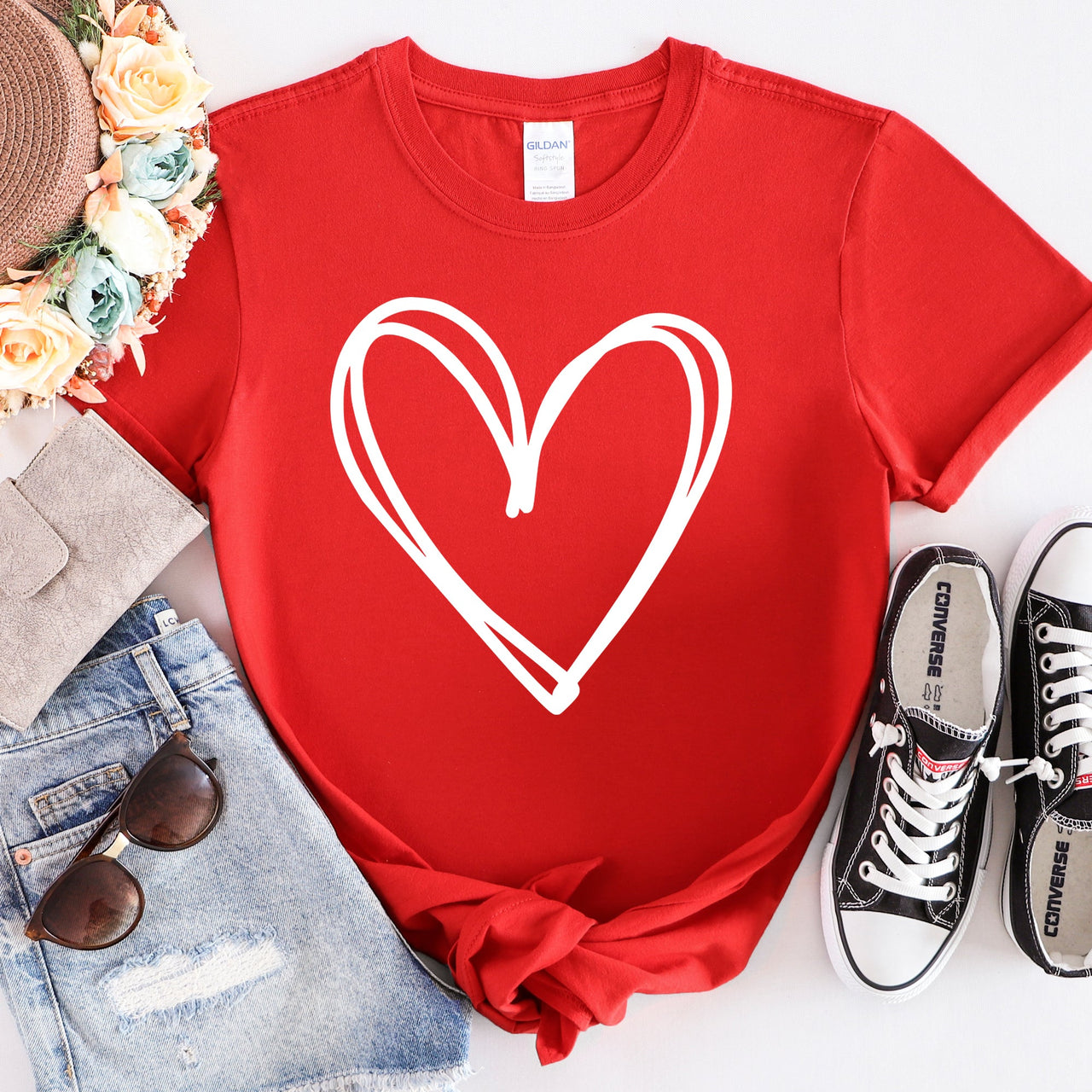 Double Heart Sketch Doodle Love Valentine Theme Hand Drawn Hearts And Expressive Script Typography Graphic Tee