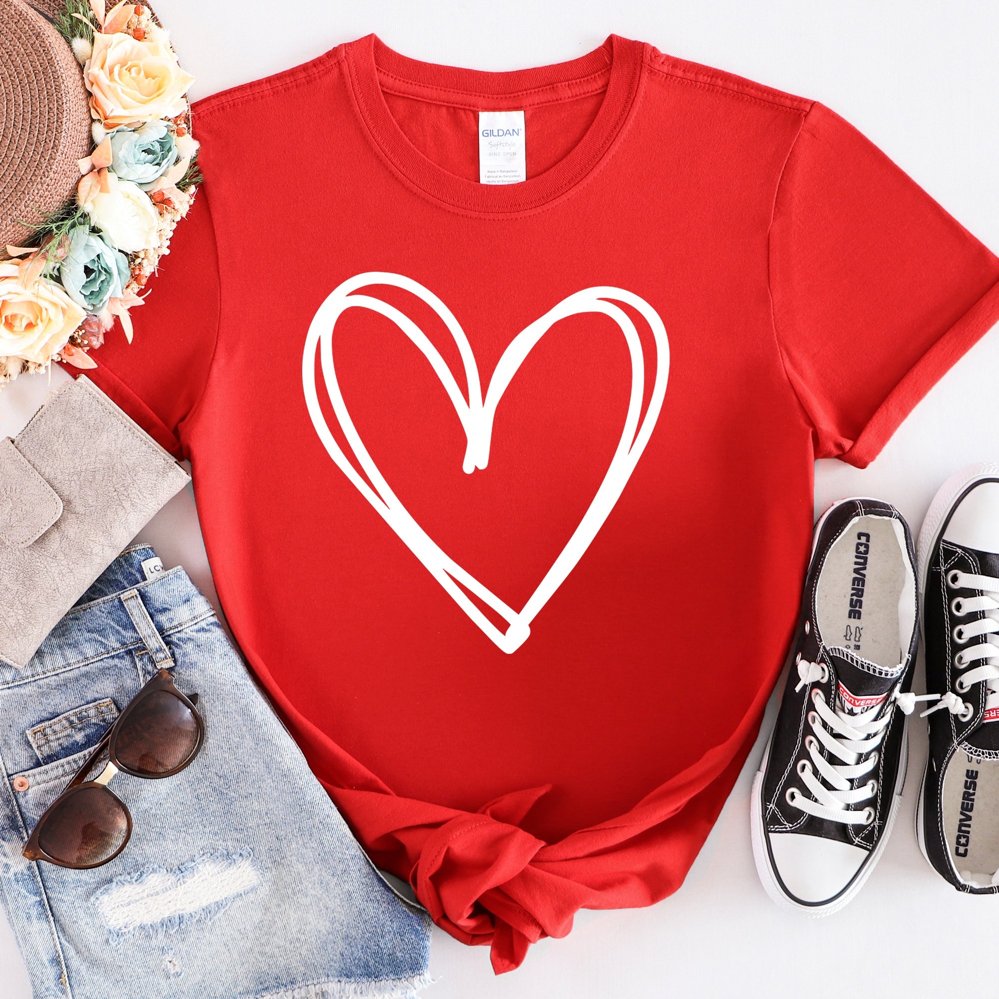 Double Heart Sketch Doodle Love Valentine Theme Hand Drawn Hearts And Expressive Script Typography Graphic Tee