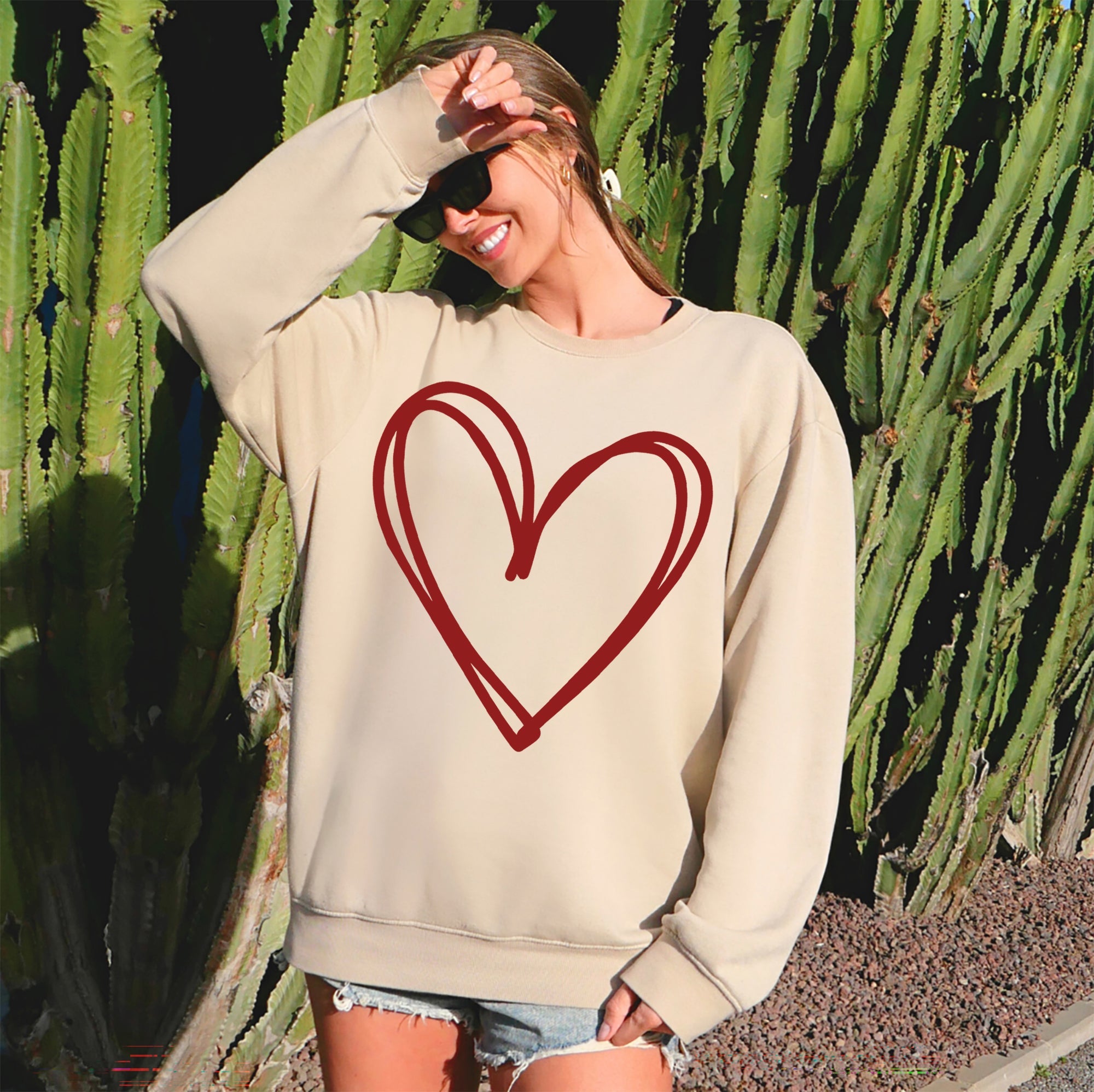 Double Heart Sketch Doodle Love Valentine Themed Cozy Graphic Illustration With Bold Lines And Hearts Sweatshirt