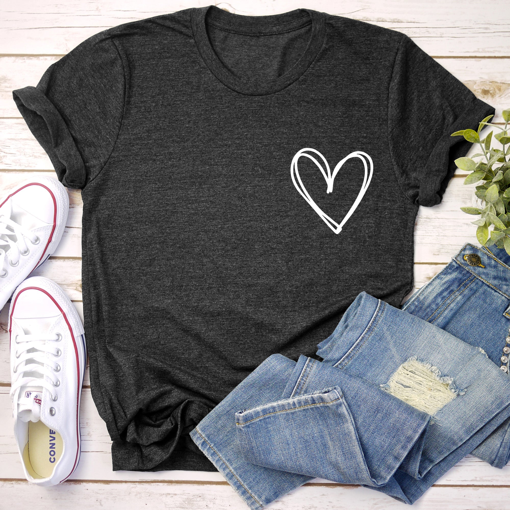 Double Heart Pocket Print Valentine's Day Edition Extra Soft Comfort Fit Graphic Tee