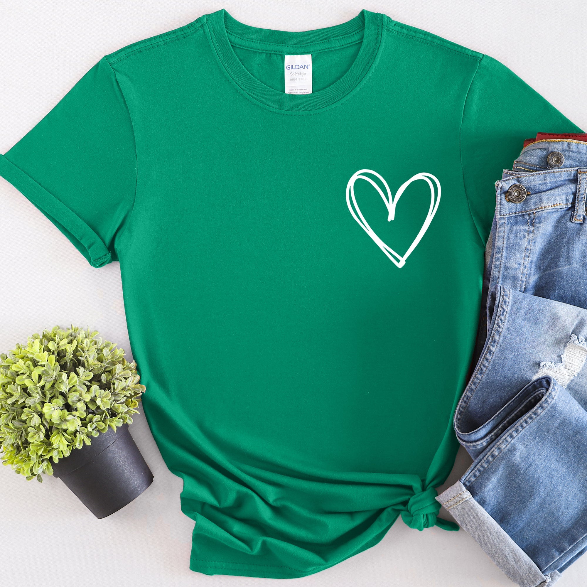 Double Heart Pocket Print Valentine's Day Edition Extra Soft Comfort Fit Graphic Tee
