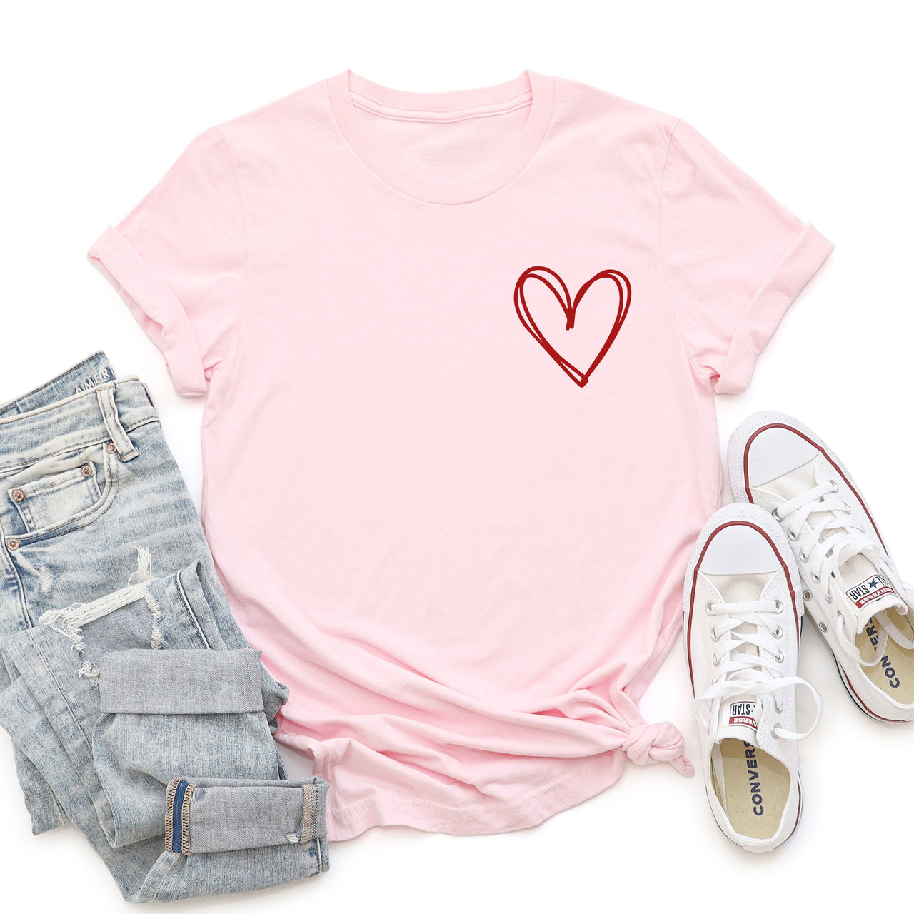 Double Heart Pocket Print Valentine's Day Edition Extra Soft Comfort Fit Graphic Tee