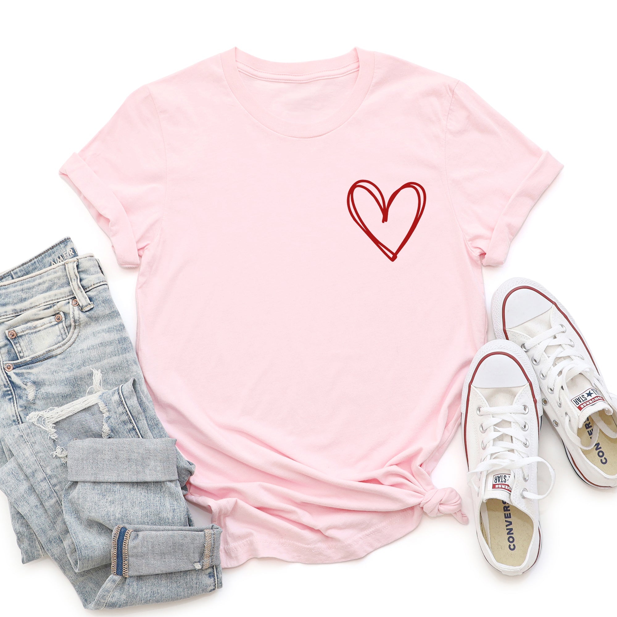 Double Heart Pocket Print Valentine's Day Edition Extra Soft Comfort Fit Graphic Tee
