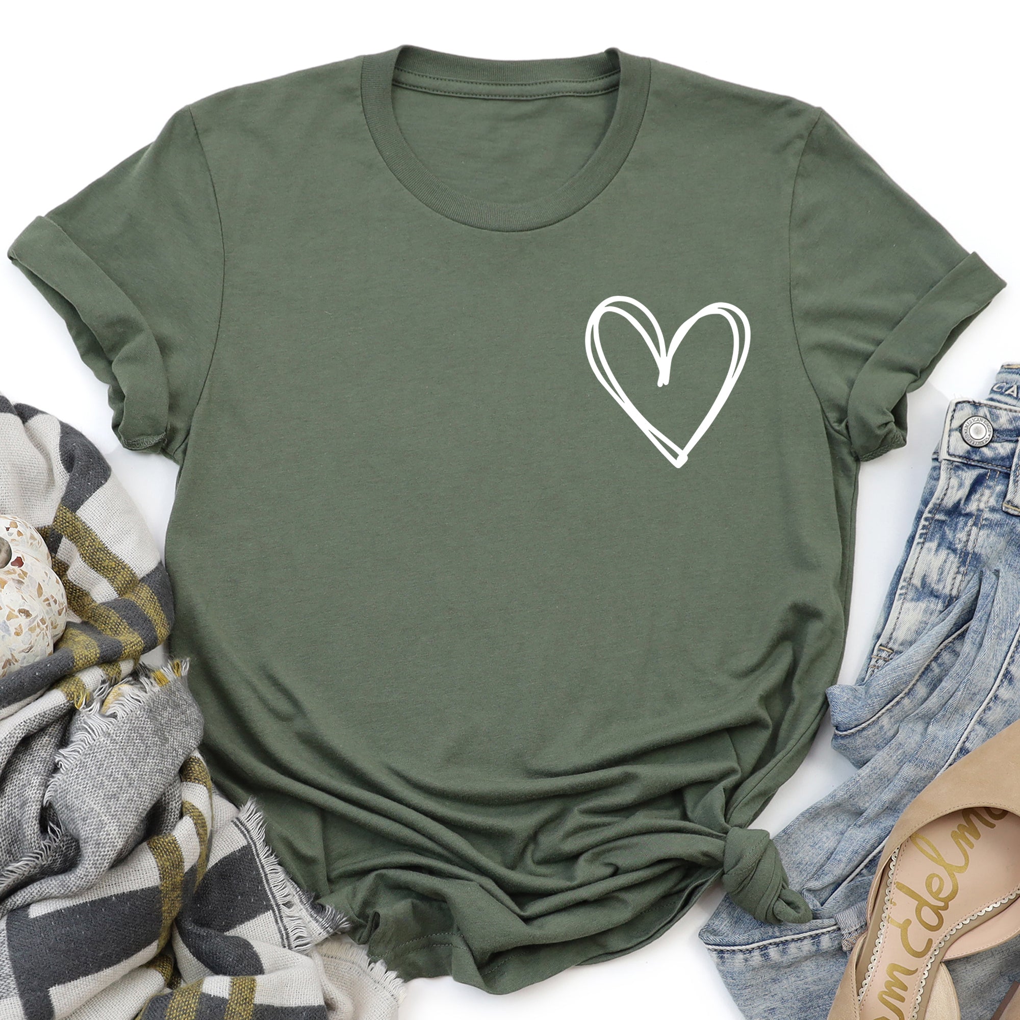 Double Heart Pocket Print Valentine's Day Edition Extra Soft Comfort Fit Graphic Tee
