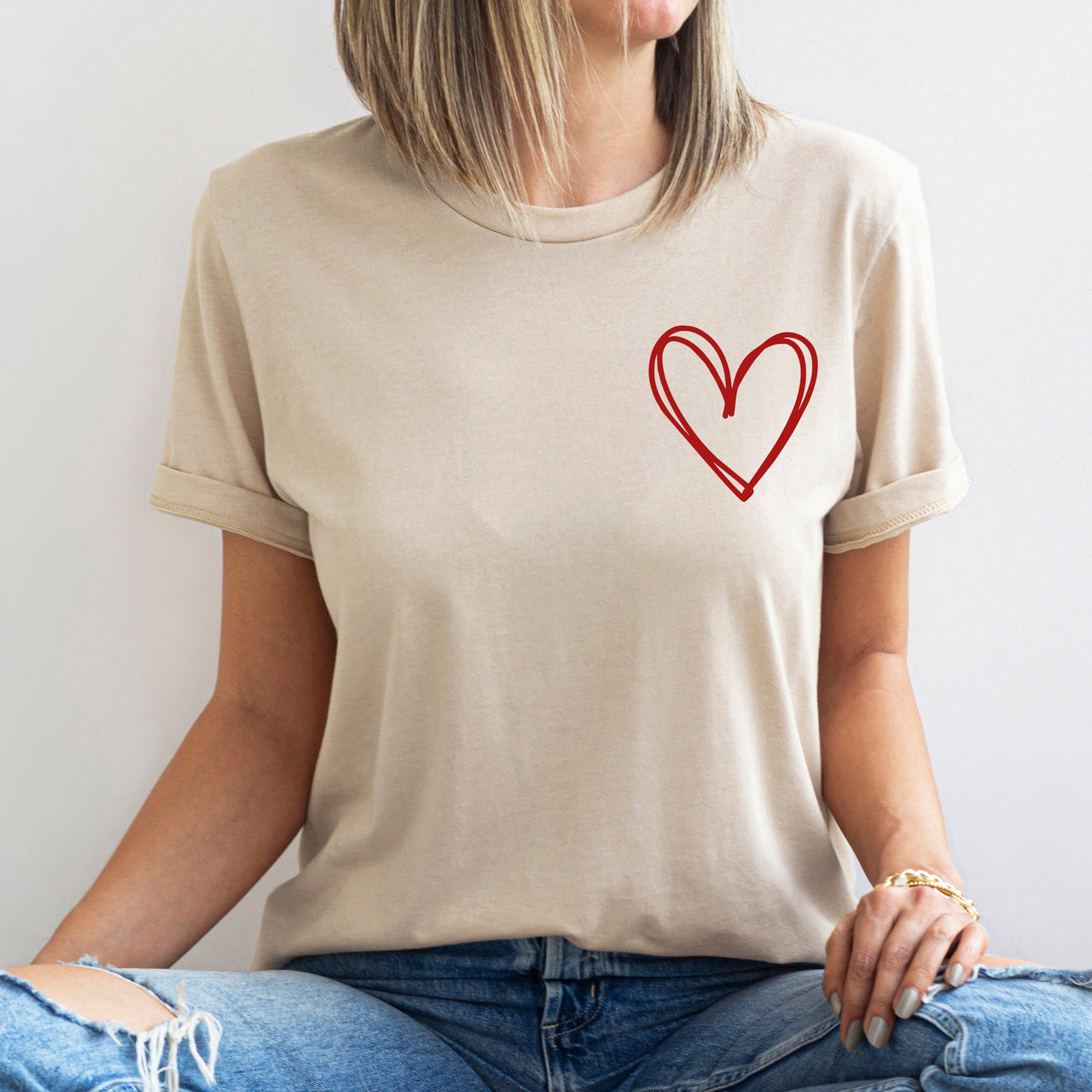 Double Heart Pocket Print Valentine's Day Edition Extra Soft Comfort Fit Graphic Tee