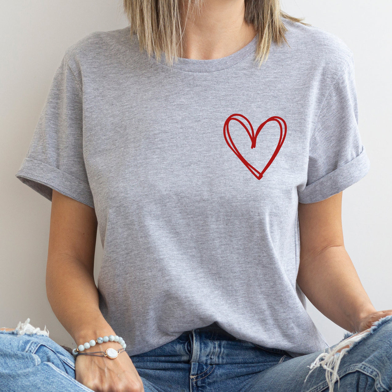 Double Heart Pocket Print Valentine's Day Edition Extra Soft Comfort Fit Graphic Tee