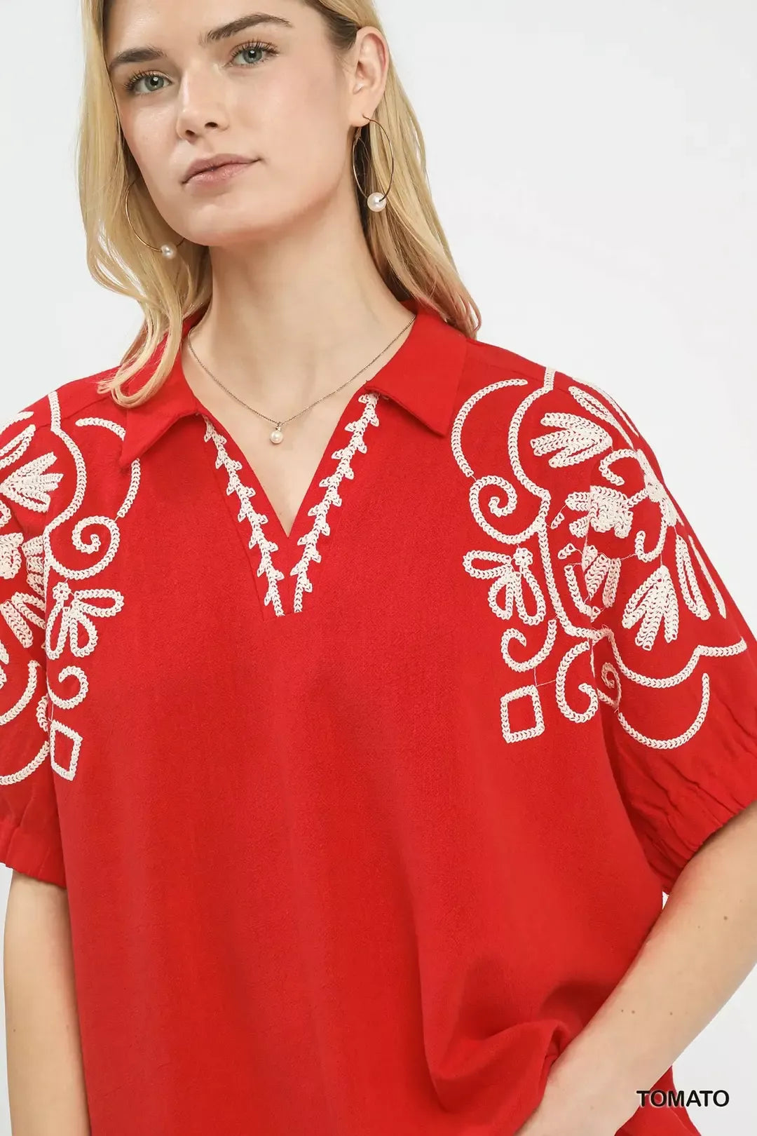 Umgee Floral Embroidered Sleeve Blouse