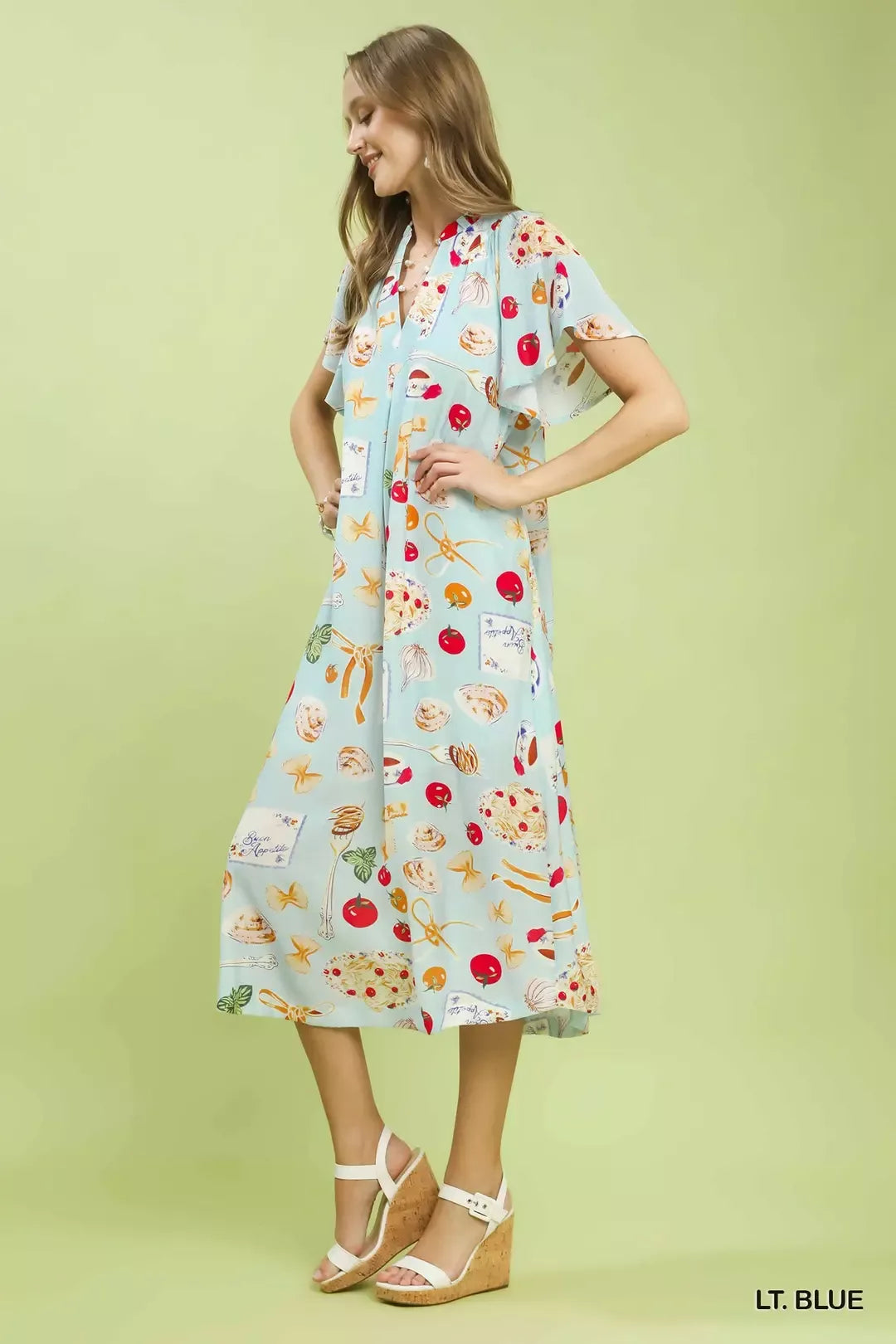 Umgee Abstract Print Flutter Sleeve Midi Dress