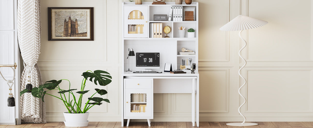 Computer Desk with 90 Degree Rotating Desktop, 43x70 Inch Office Desk with Storage Drawer and Cabinets, Gaming Desk with Shelves, Writing Desk for Study, Work Desk for Home (Old SKU:N733P279101K)