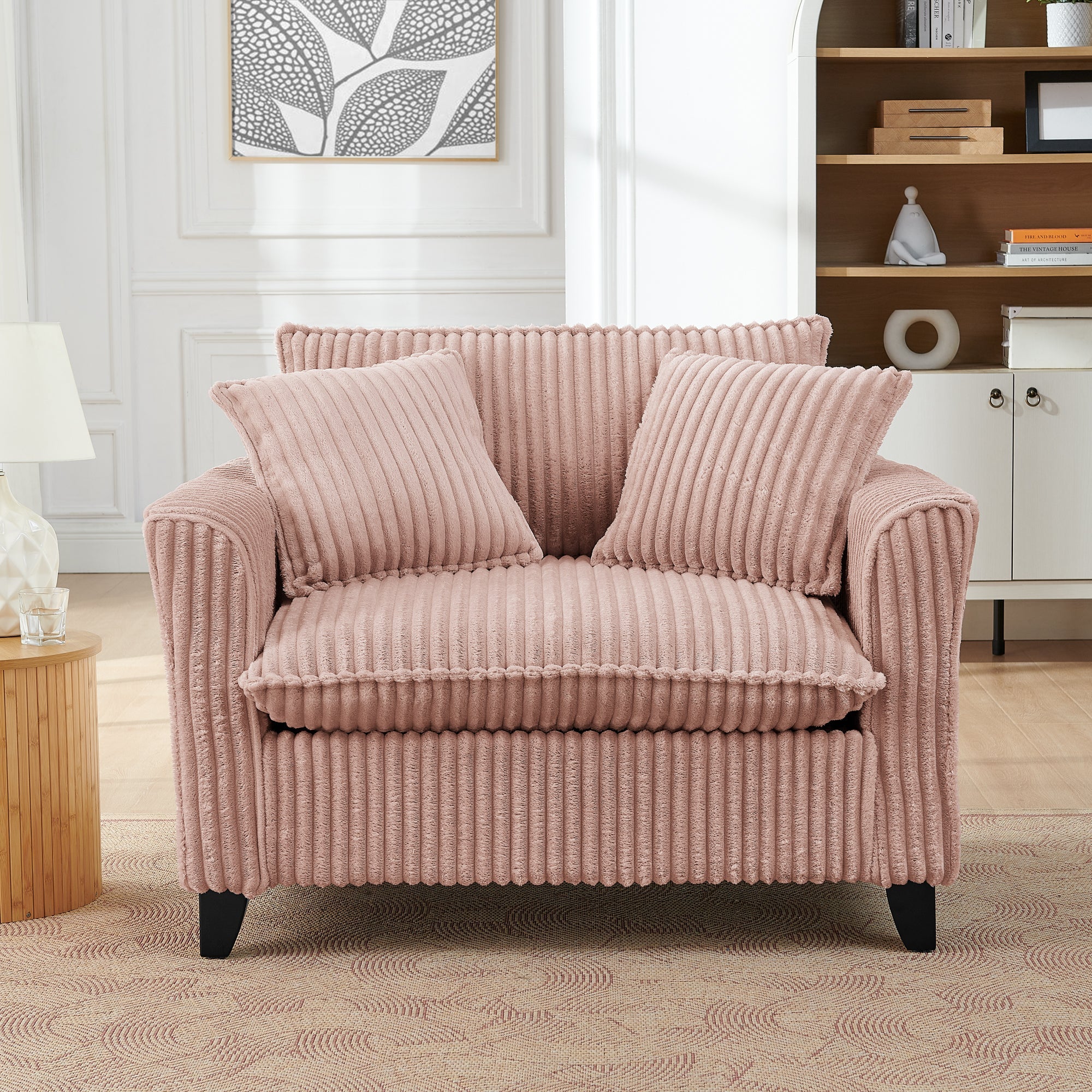 Lazy sofa chair, comfortable single-person sofa chair, with a backrest and soft seat cushion, having armrests on both sides, suitable for living room and bedroom - Pink