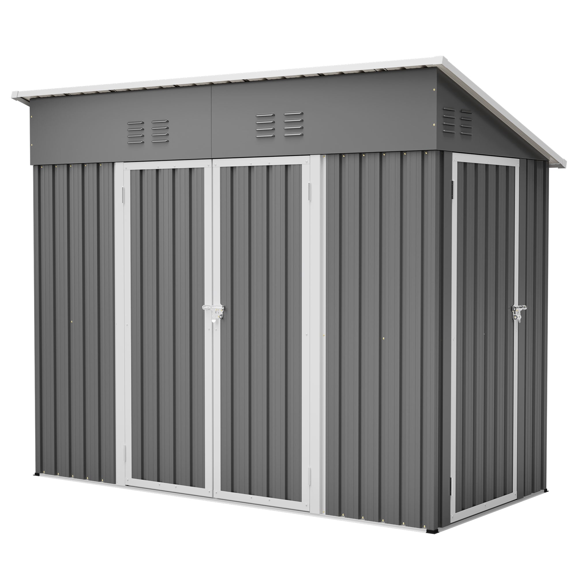 4x8 Slope-Roof Reinforced Storage Shed with Weatherproof Sloping Roof & 4 Air Vents, Heavy-Duty Sturdy Metal Frame, Left/Right Optional Door, Outdoor Tool Shed Warehouse for Garden Storage Pet House
