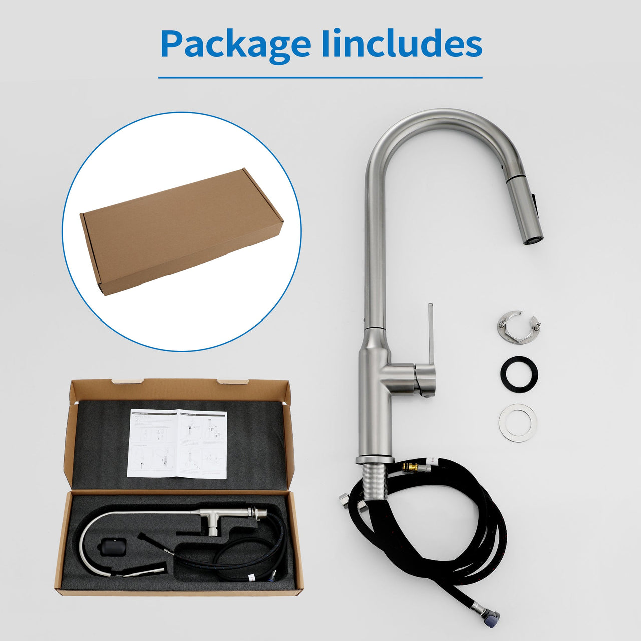 Bothwa Home 18.83' CUPC Certified Pull-down Kitchen Faucet (Brushed Nickel Finish)