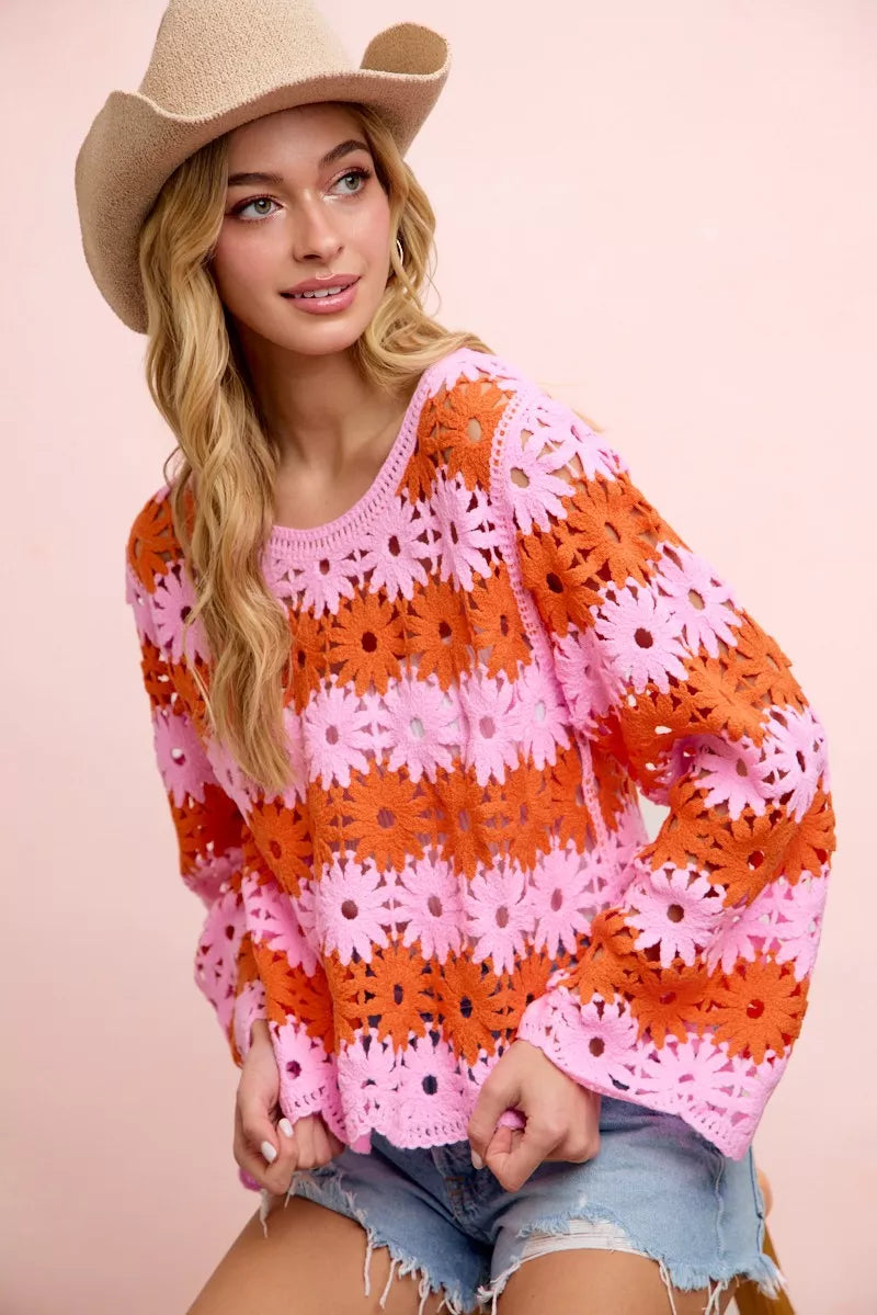 BiBi Flower Crochet Knit Top