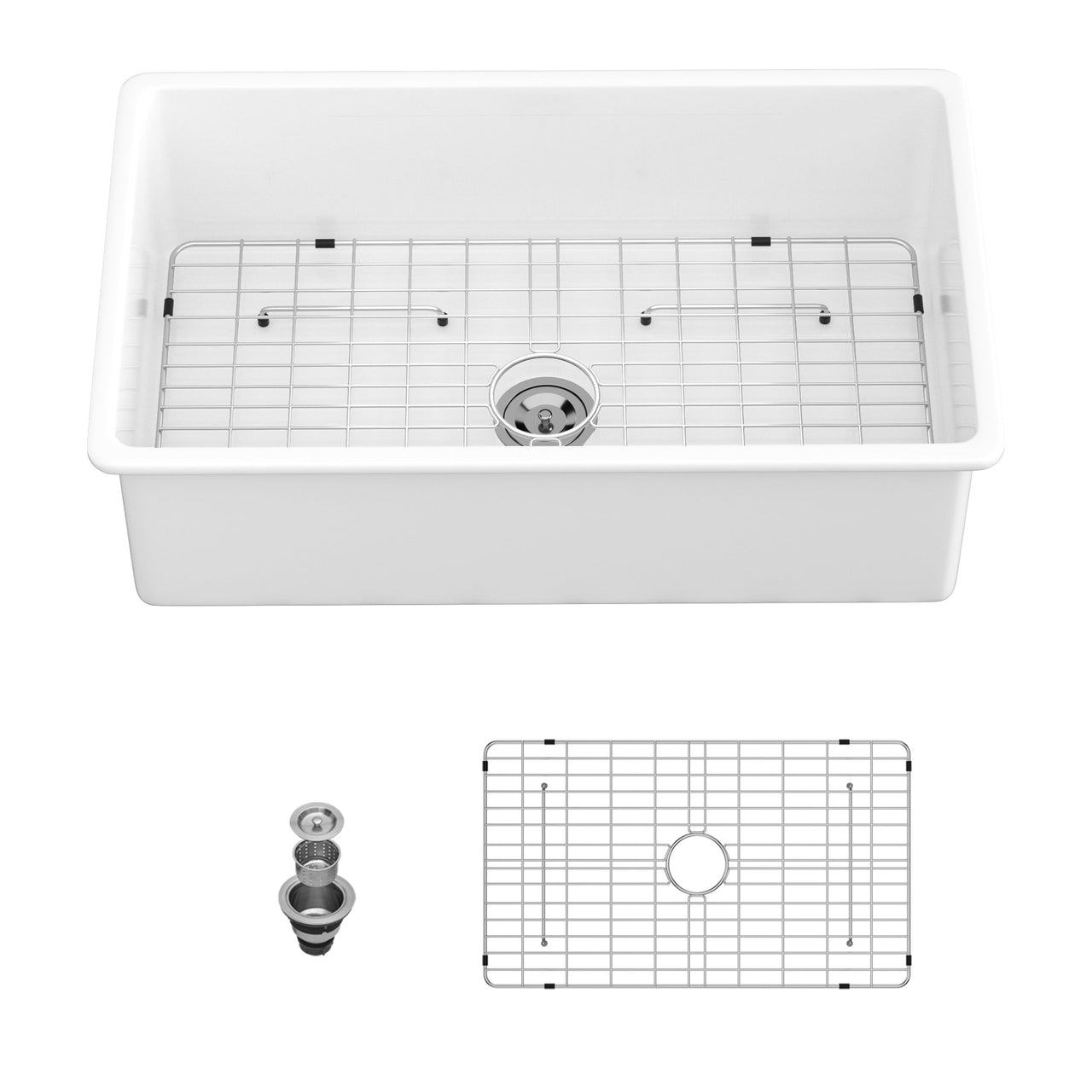 White Fireclay Rectangular Deep Single Bowl Sink 32x19x10 Inch Undermount Top Mount Porcelain Kitchen Sink