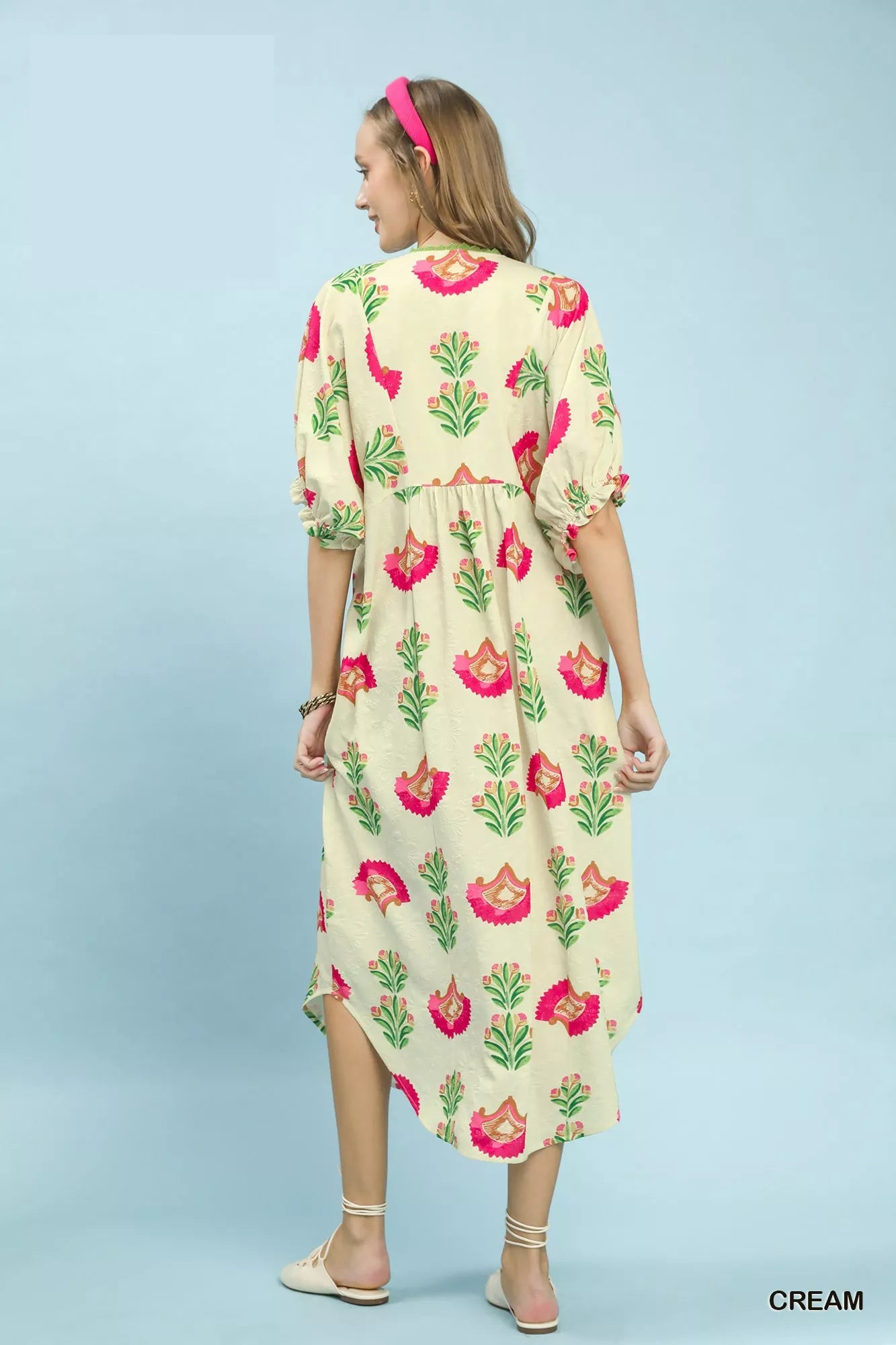 Umgee Abstract Print V-Neck Midi Dress