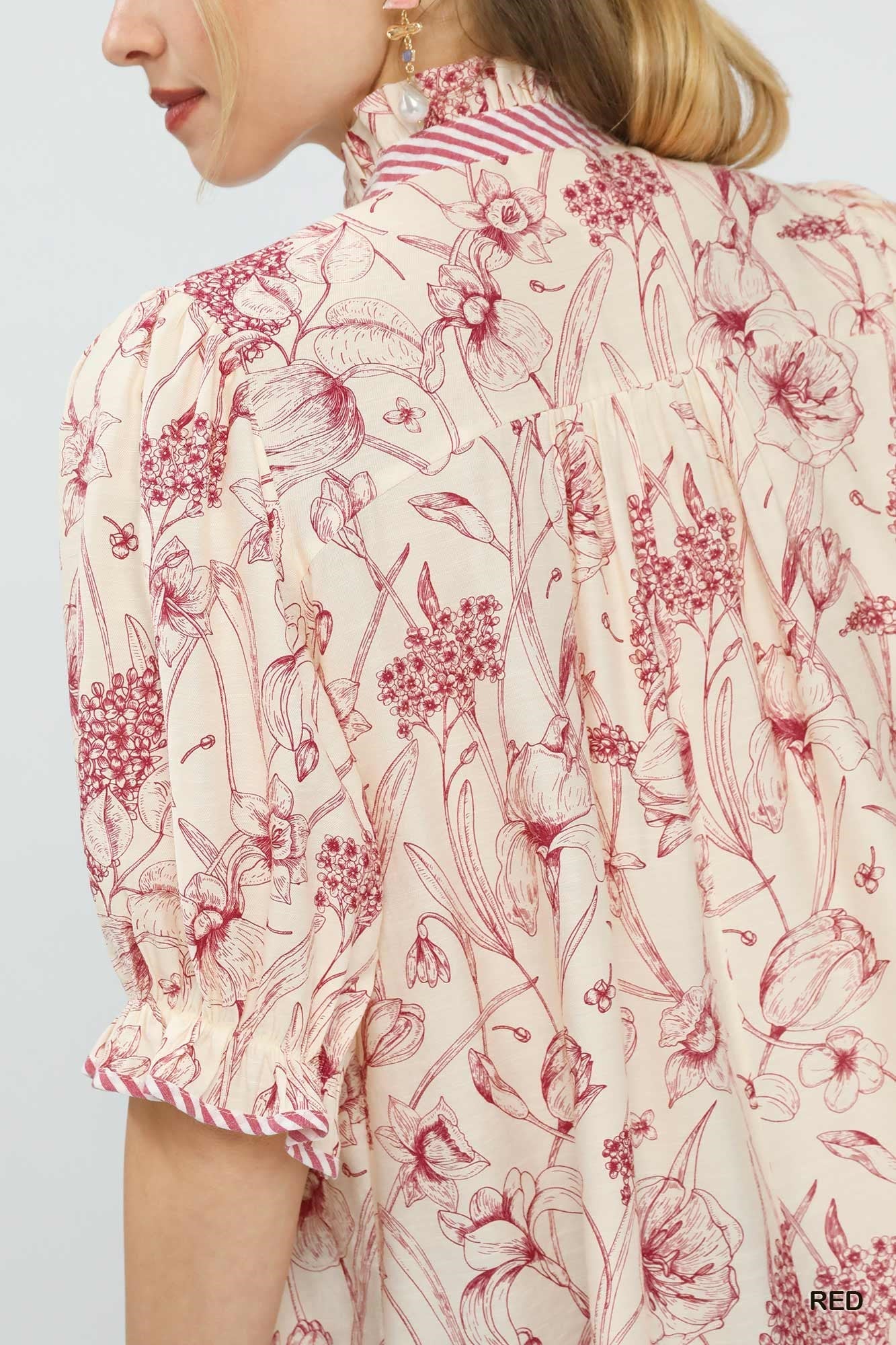 Umgee Mixed Print Button Front Top