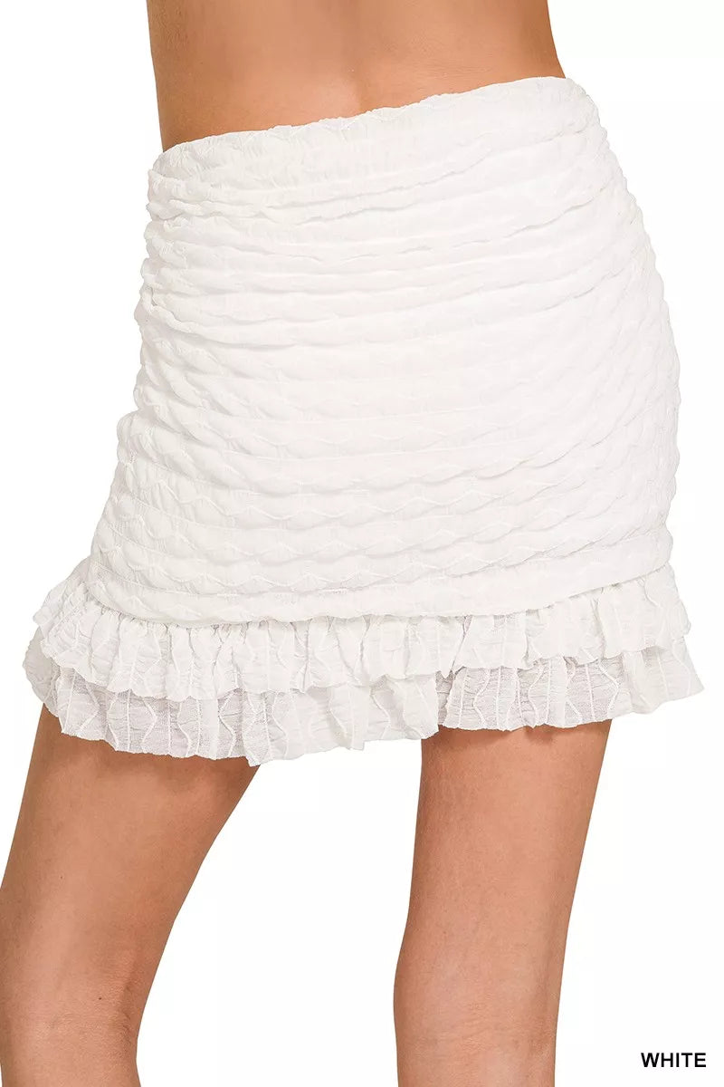 Zenana Ruched Mini Skirt with Built in Shorts