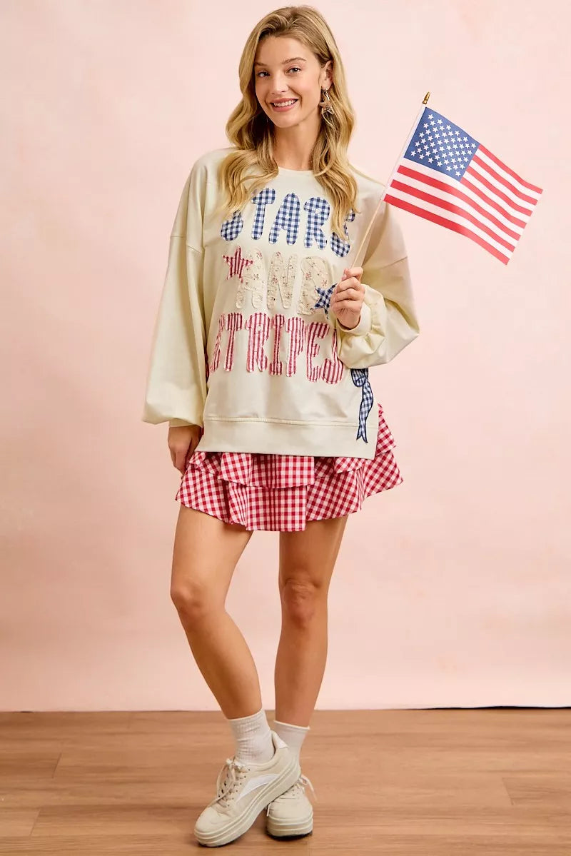 BiBi 4th Of July Stars And Stripes Patches Sweatshirt