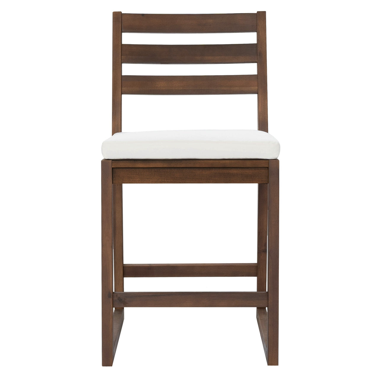TREXM Rustic Patio Bar Set with Ergonomic Chairs, Solid Wood Slatted Tabletop in Mocha+Beige Cushion