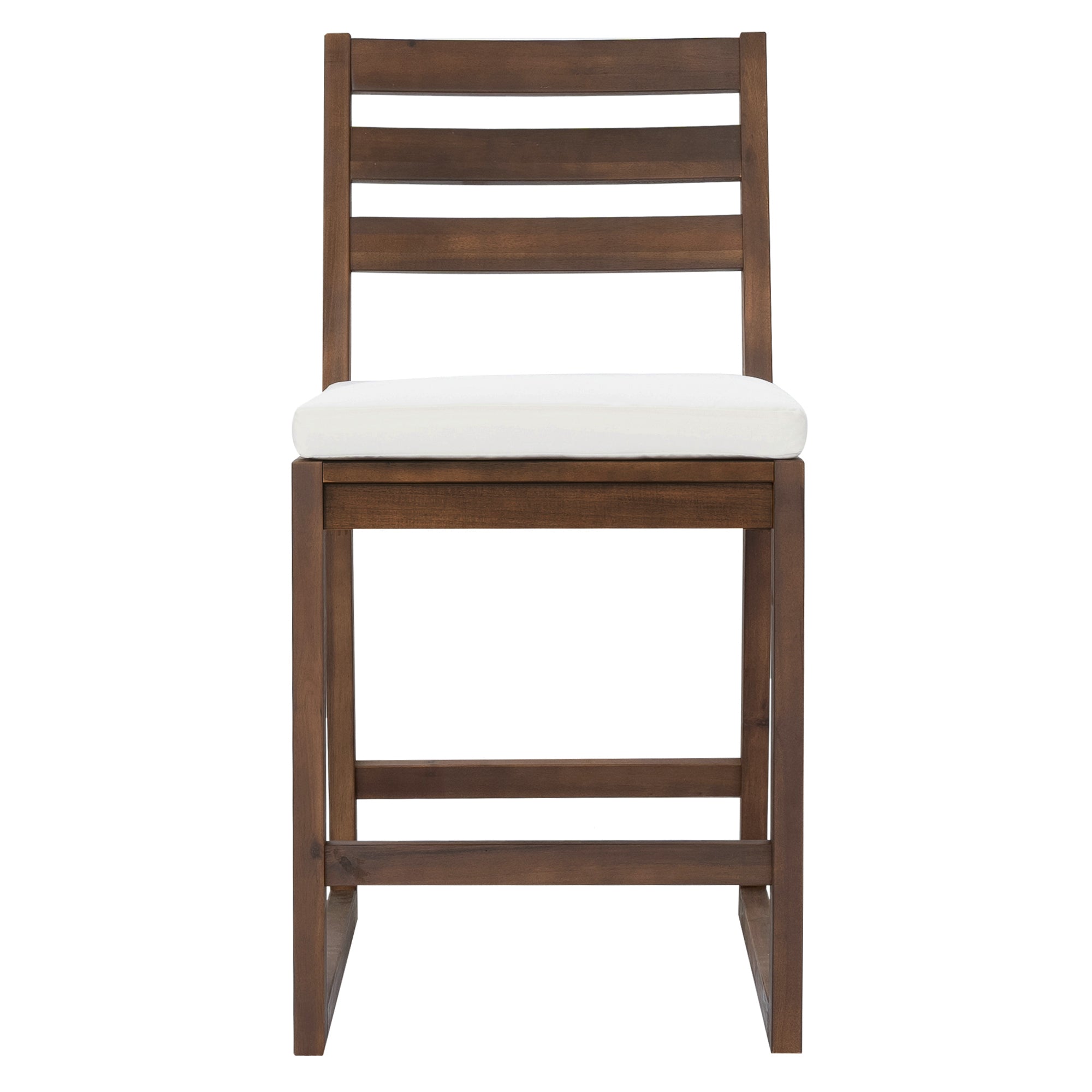 TREXM Rustic Patio Bar Set with Ergonomic Chairs, Solid Wood Slatted Tabletop in Mocha+Beige Cushion