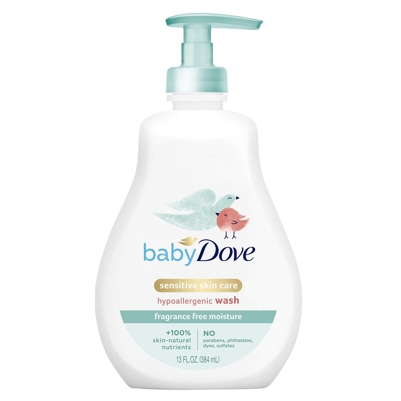 Baby Dove Sensitive Skin Care Baby Wash For Baby Bath Time Fragrance Free Moisture Fragrance Free and Hypoallergenic Washes Away Bacteria 13 oz