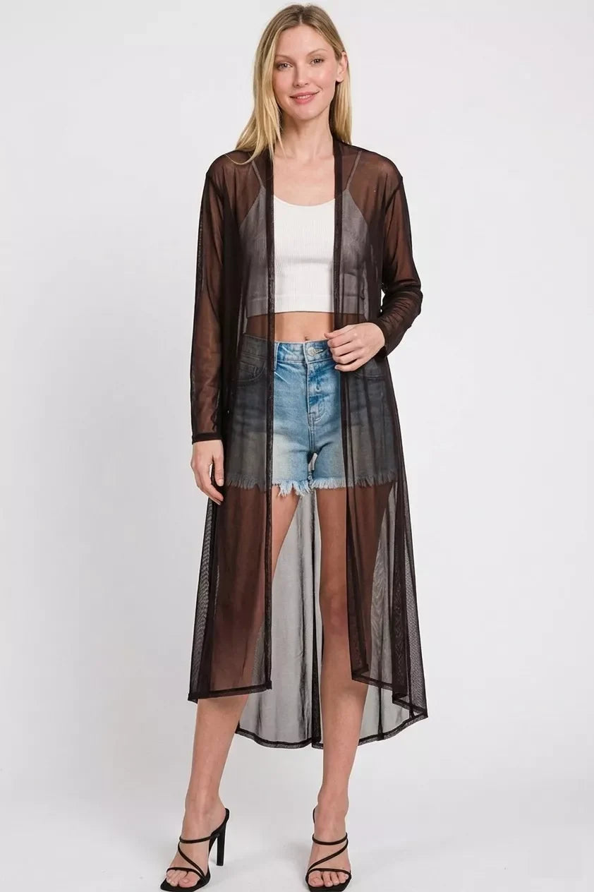 Zenana Mesh Open Front Cardigan