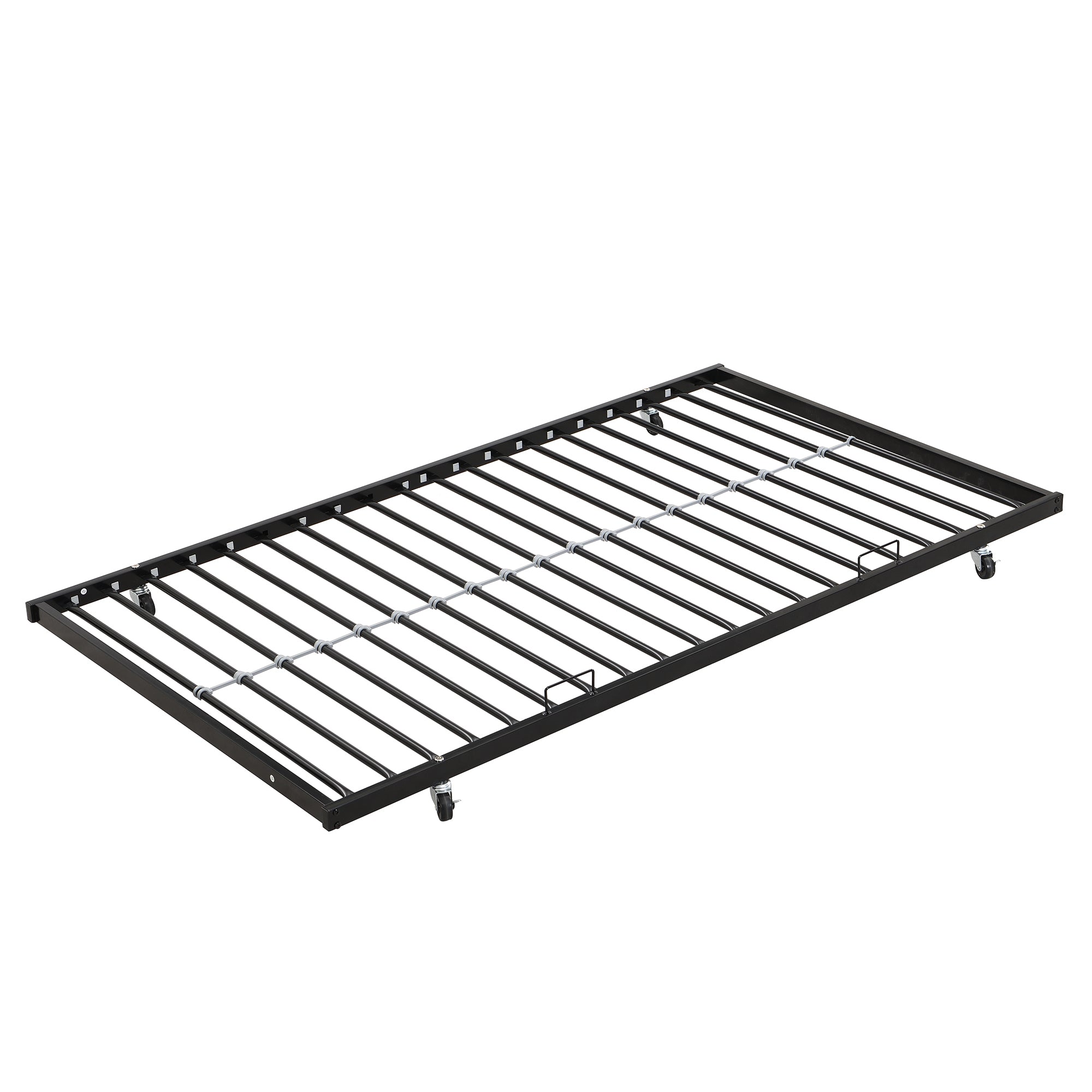 Modern Twin Over Full Metal Bunk Bed with Trundle and Dual Side Ladder, Black & Brown MDF and Metal Design, Easy Assembly