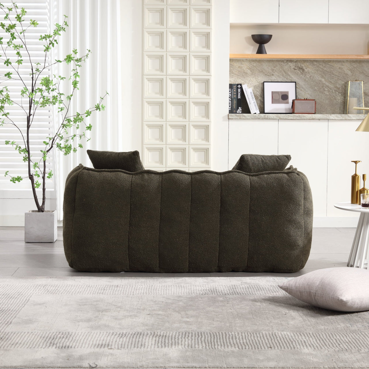 Cozy Beanbag Chair with High Resilience Foam Core for Two - Olive Green Chenille, 66x35x25 inches