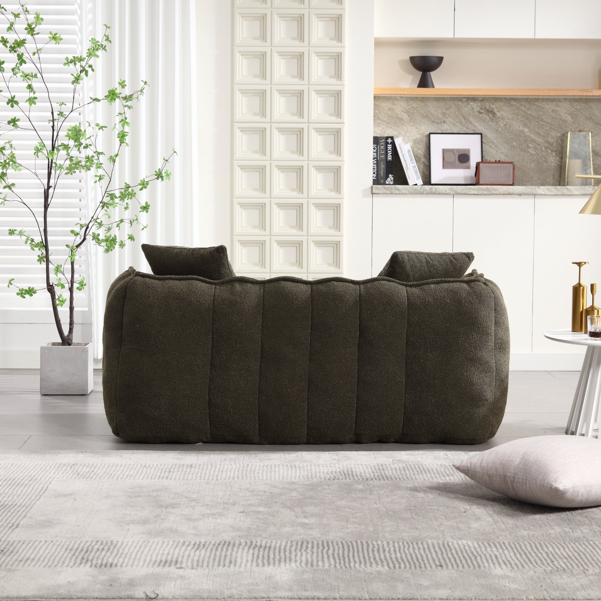 Cozy Beanbag Chair with High Resilience Foam Core for Two - Olive Green Chenille, 66x35x25 inches