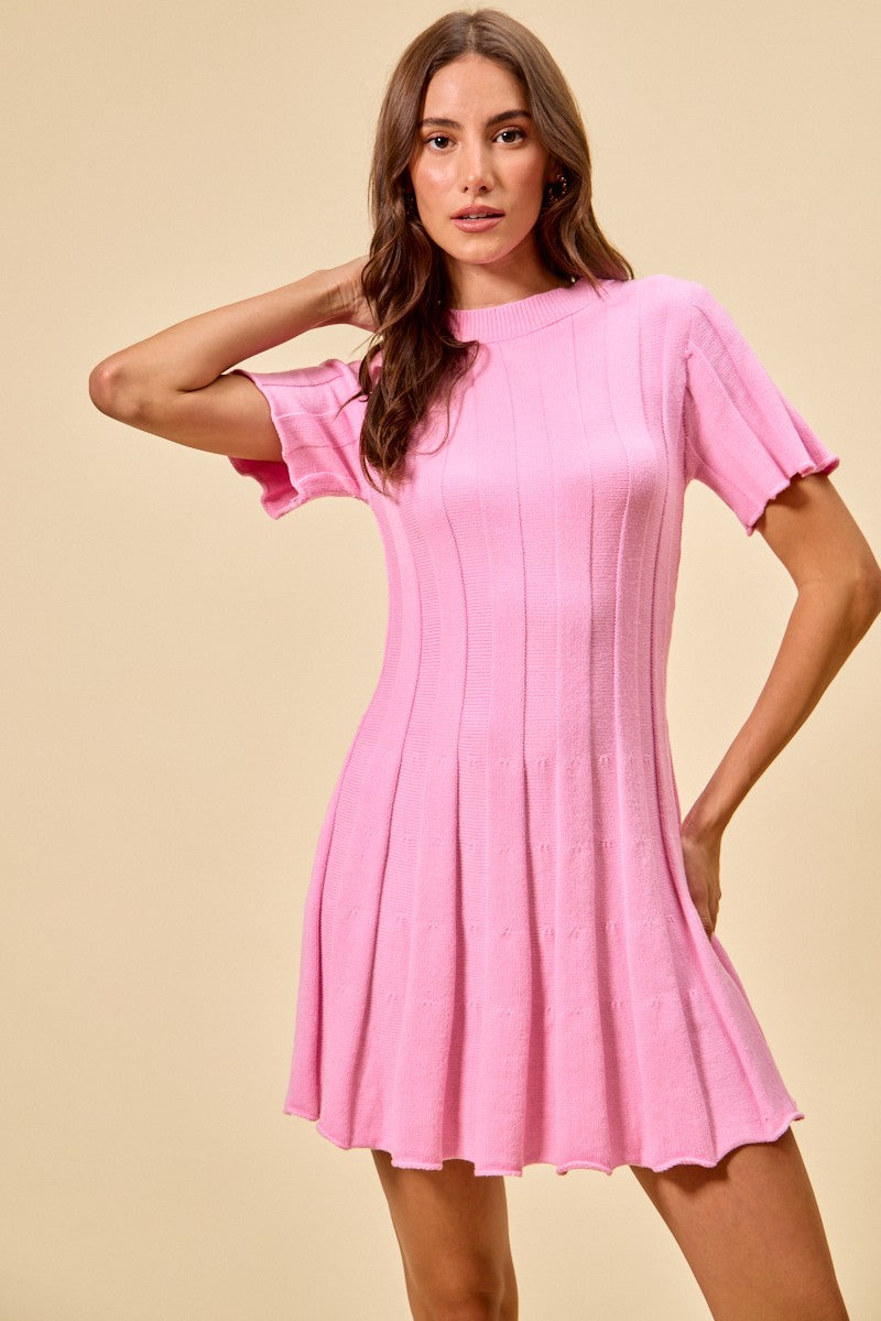 SO ME Wide Rib Short Sleeves Sweater Knit Mini Dress