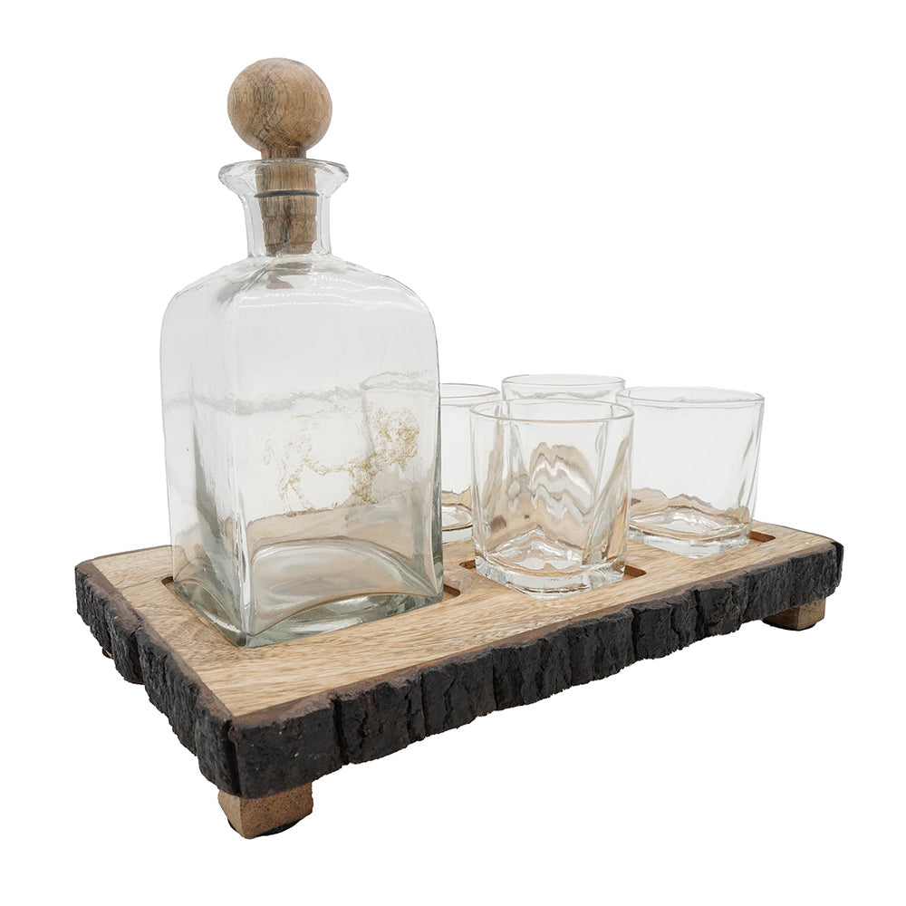 S/6 Alaine Bar Set with Mango Wood Stand