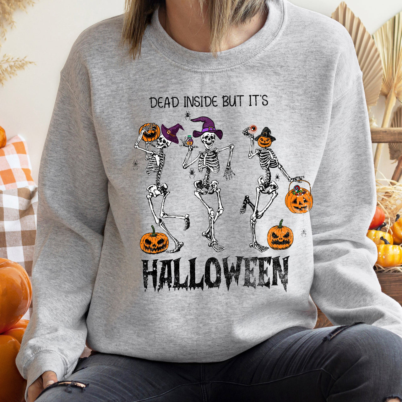 Dead Inside But It's Halloween Spooky Night Graphic Cozy Premium Soft Sweatshirt