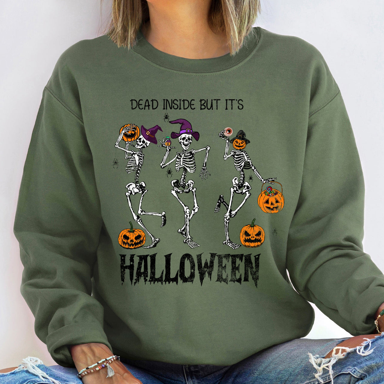 Dead Inside But It's Halloween Spooky Night Graphic Cozy Premium Soft Sweatshirt