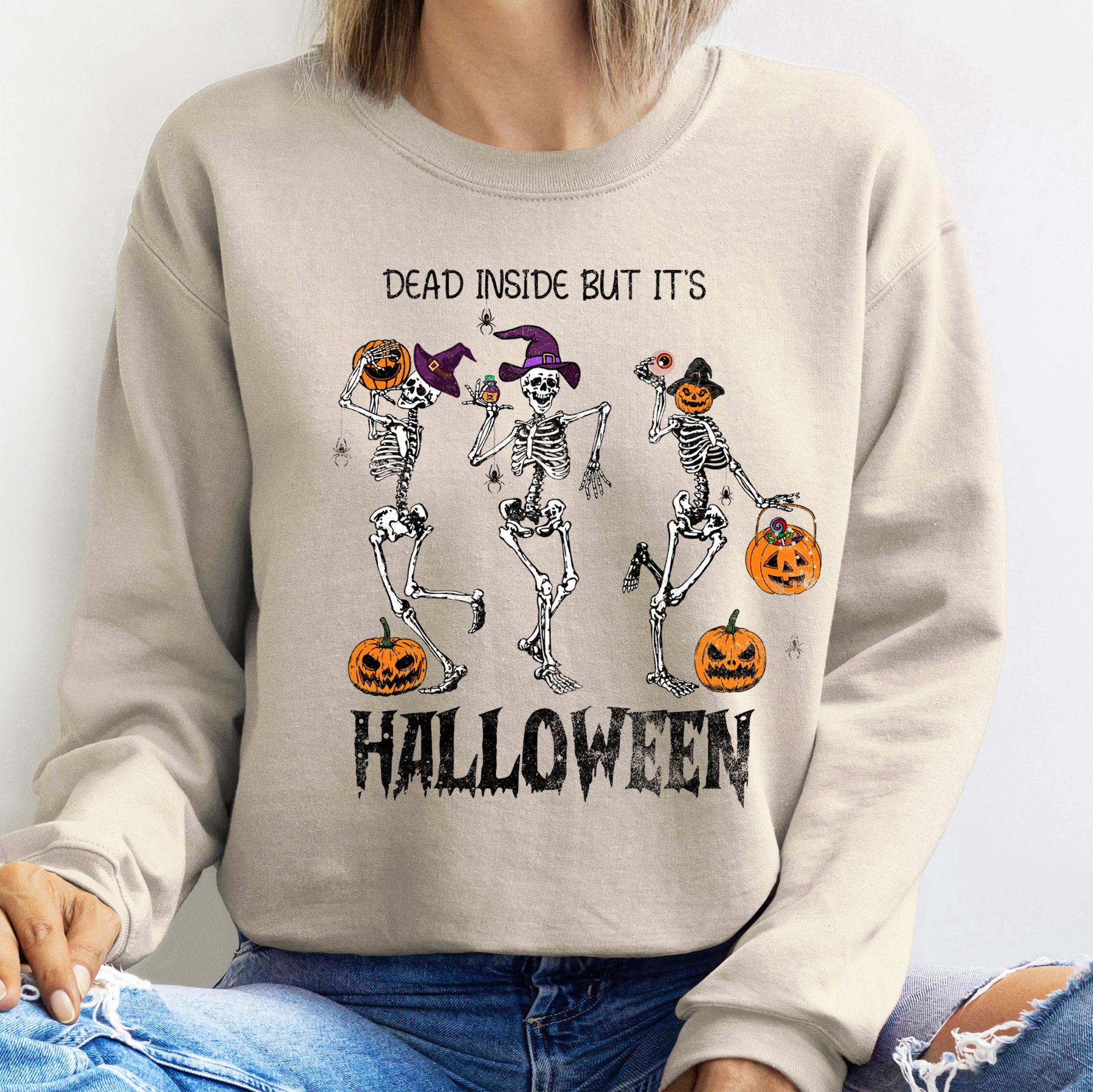 Dead Inside But It's Halloween Spooky Night Graphic Cozy Premium Soft Sweatshirt