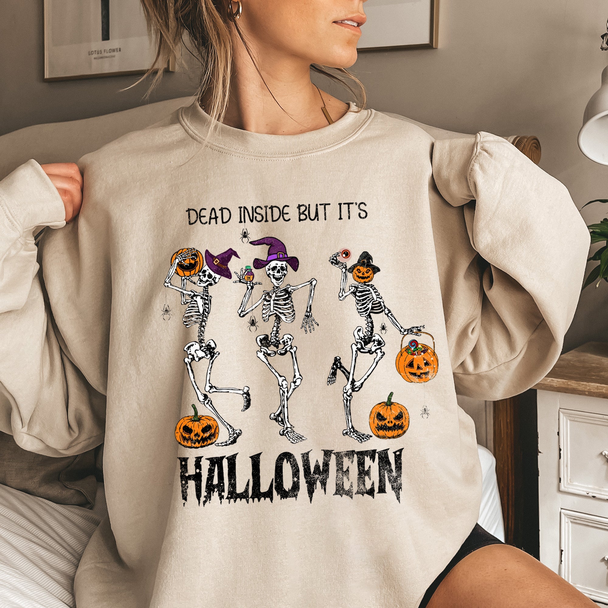 Dead Inside But It's Halloween Spooky Night Graphic Cozy Premium Soft Sweatshirt