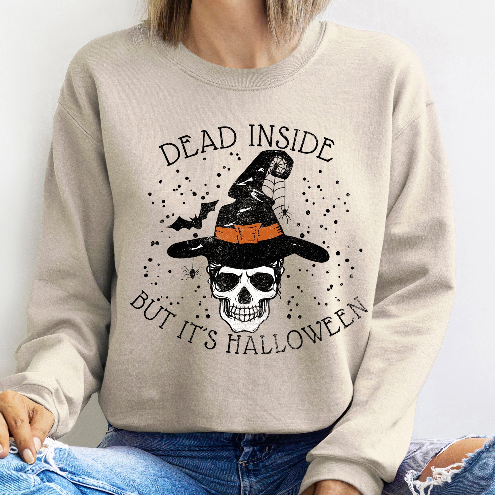 Dead Inside Witch Halloween Gothic Moonlit Night Spells Mystic Charm Fashion Statement Sweatshirt