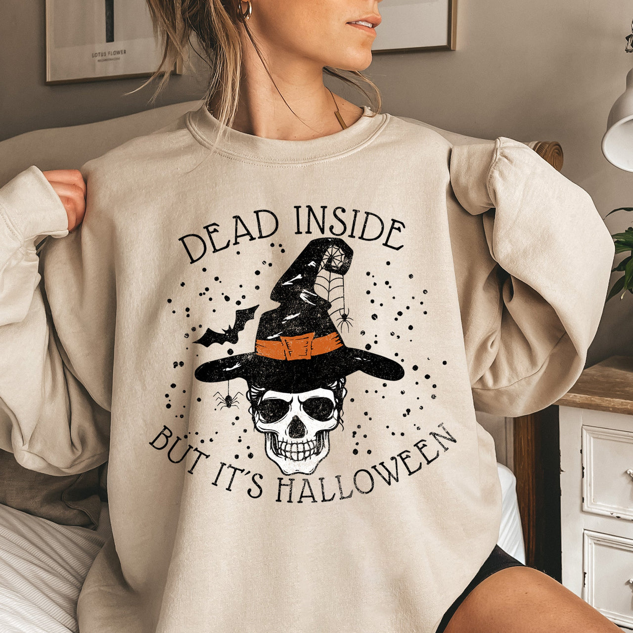 Dead Inside Witch Halloween Gothic Moonlit Night Spells Mystic Charm Fashion Statement Sweatshirt