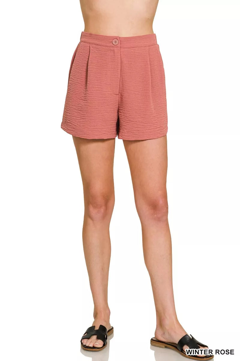 Zenana Woven Airflow Back Elastic Waist Shorts