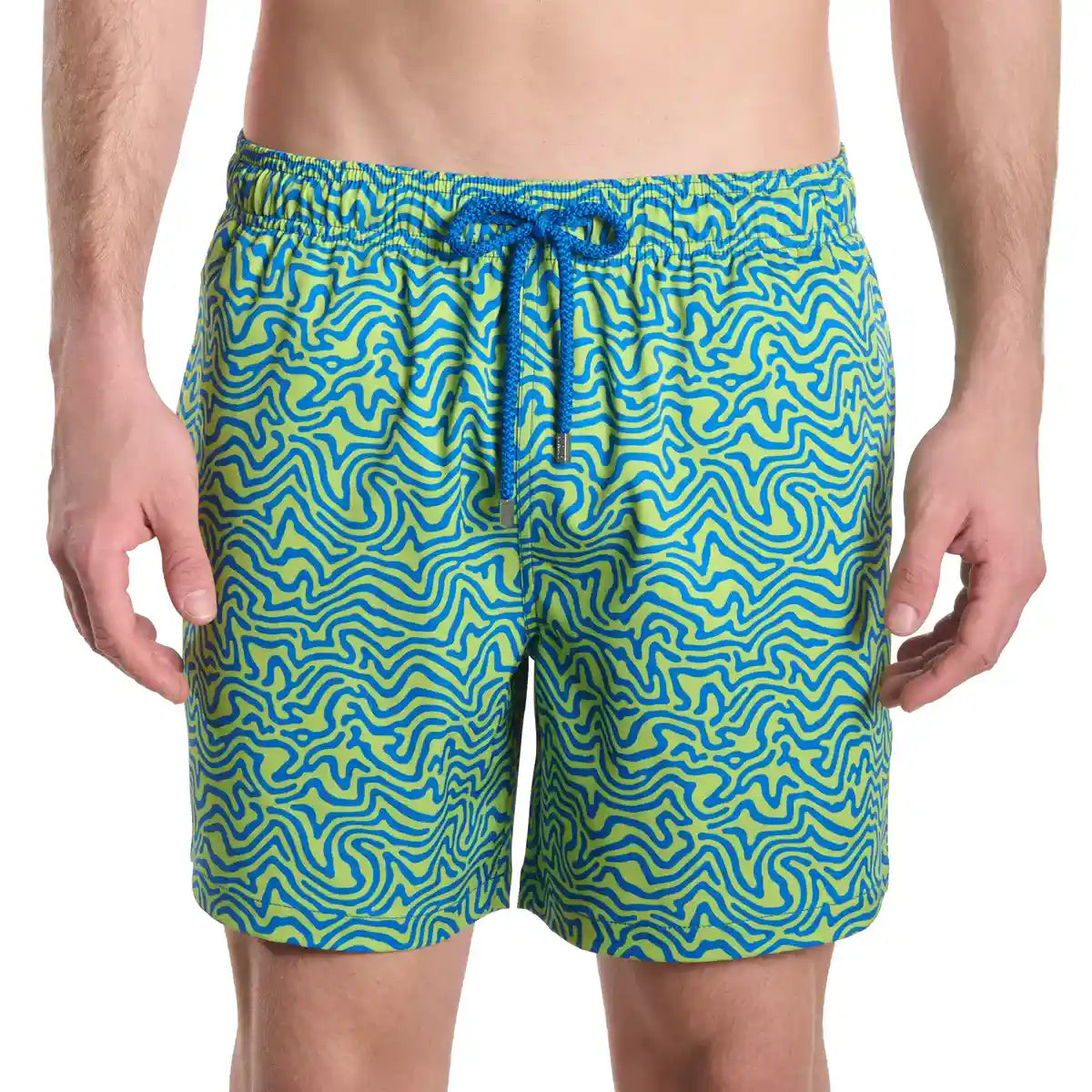 Men’s Premium Compression-Lined Hybrid Shorts – Deco Maze-Key Lime