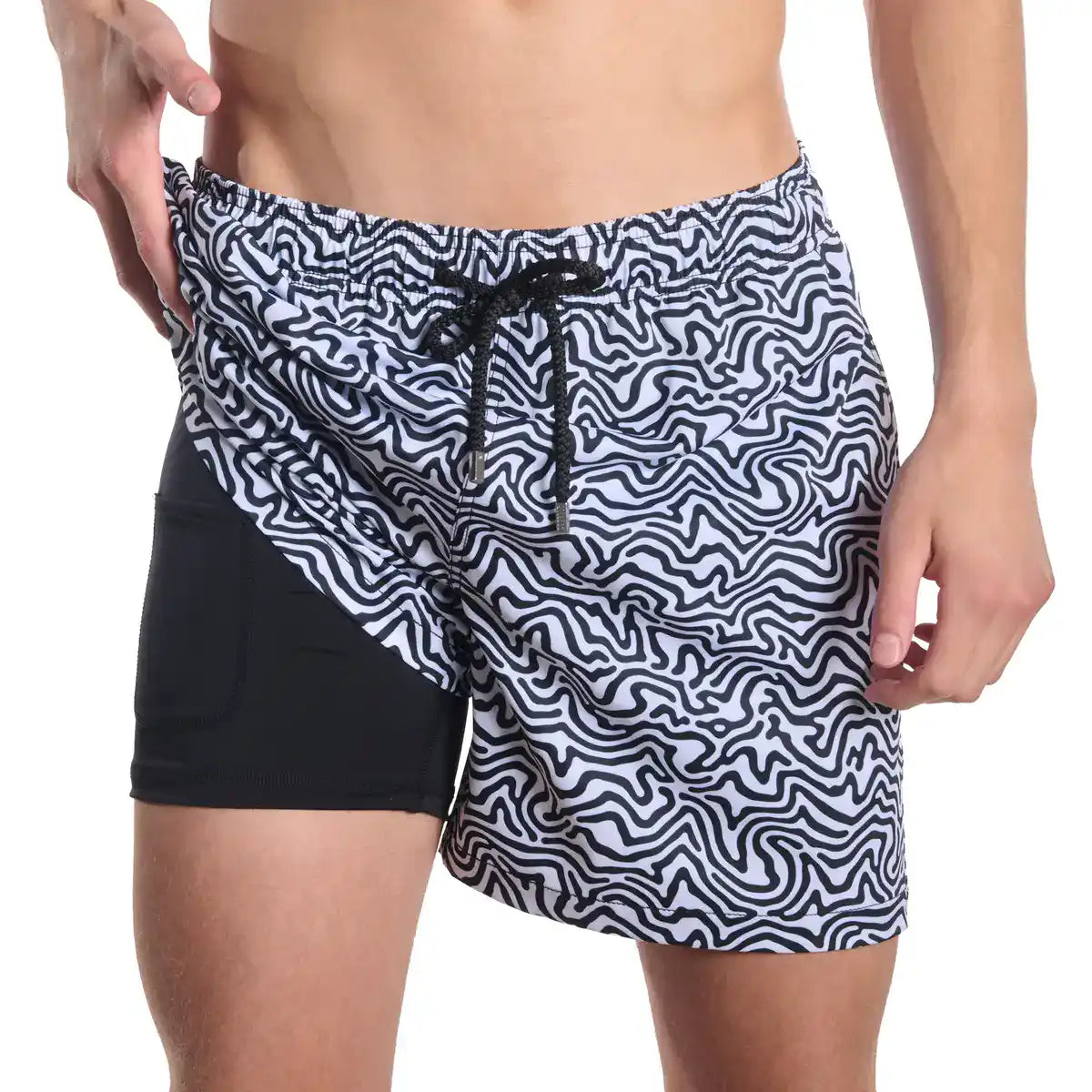 Men’s Premium Compression-Lined Hybrid Shorts – Deco Maze - Surf and Storm