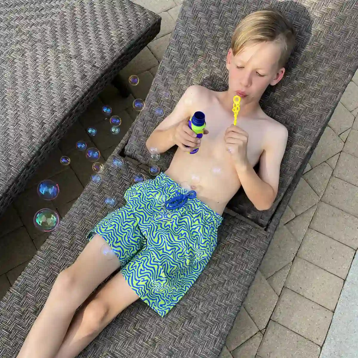 Boys Hybrid Swim & Play Shorts – Deco Maze - Key Lime