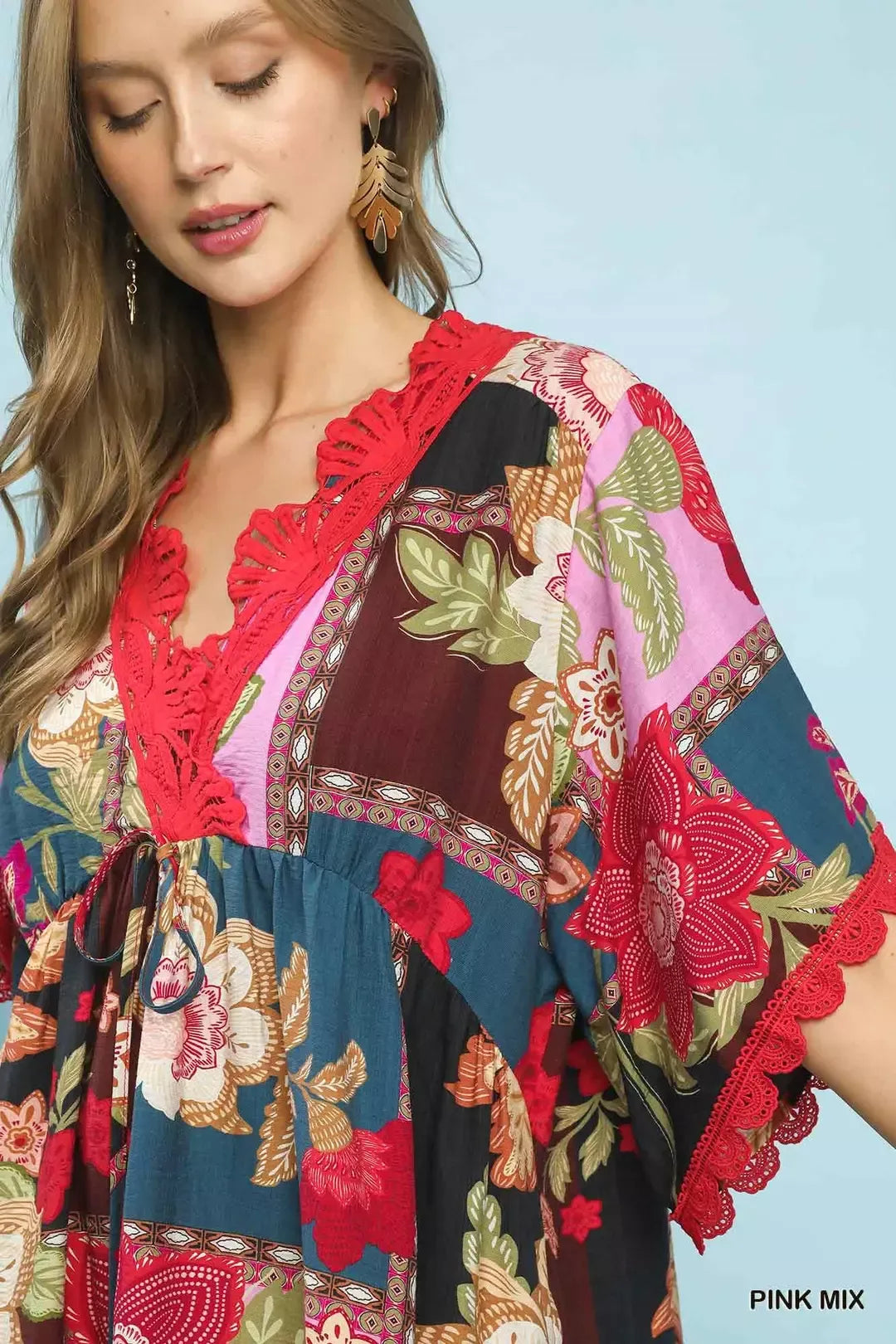 Umgee Abstract Print V-Neck Mini Dress