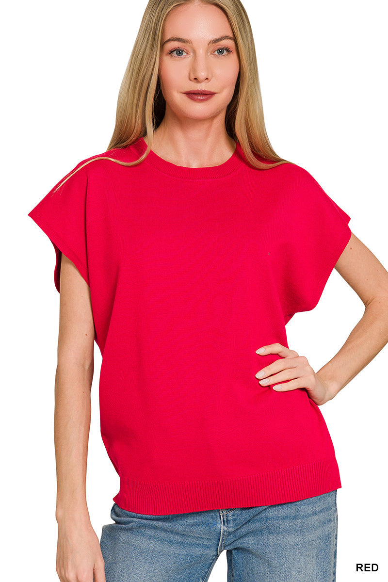 Zenana Viscose Round-neck Short Sleeve Sweater