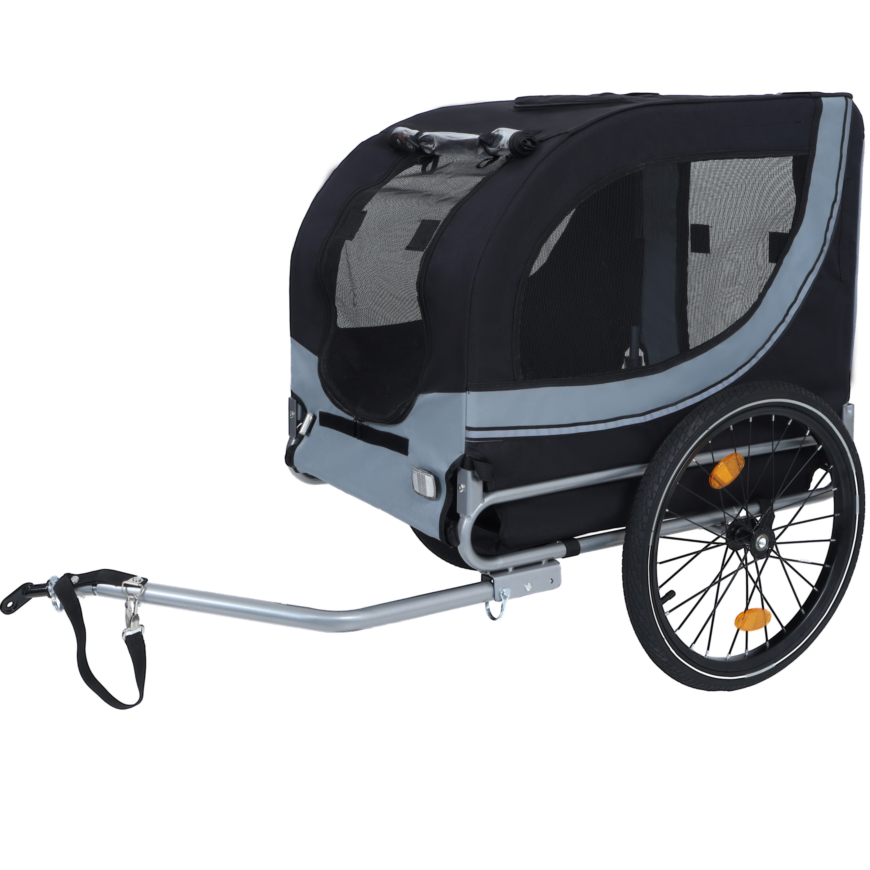 Large Folding Bike Trailer for Dogs – 66LB Capacity All-Terrain Pet Carrier, Durable Steel Frame for Cycling, Jogging, Camping & Outdoor Adventures, Black- Gray