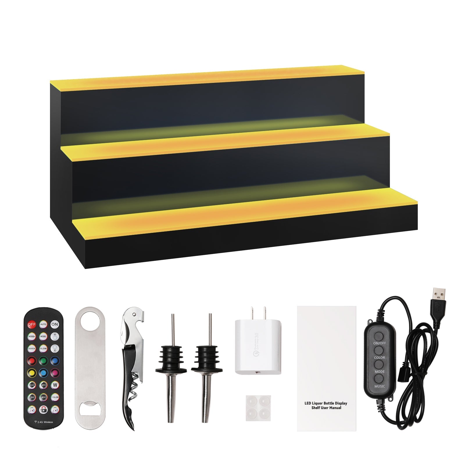 LED Lighted Liquor Bottle Display Bar Shelf RF & App Control 24' 3-Step