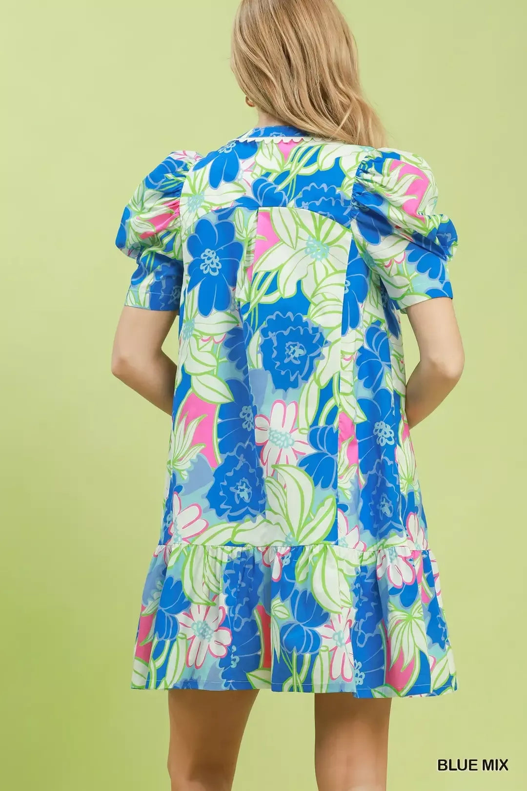 Umgee Floral Puff Sleeve Tiered Mini Dress