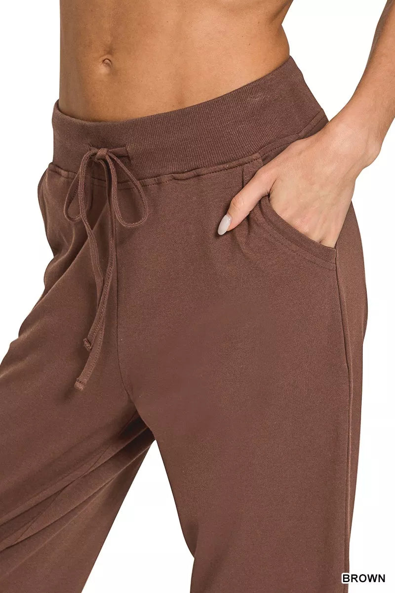 Zenana Drawstring Cotton Joggers with Pockets