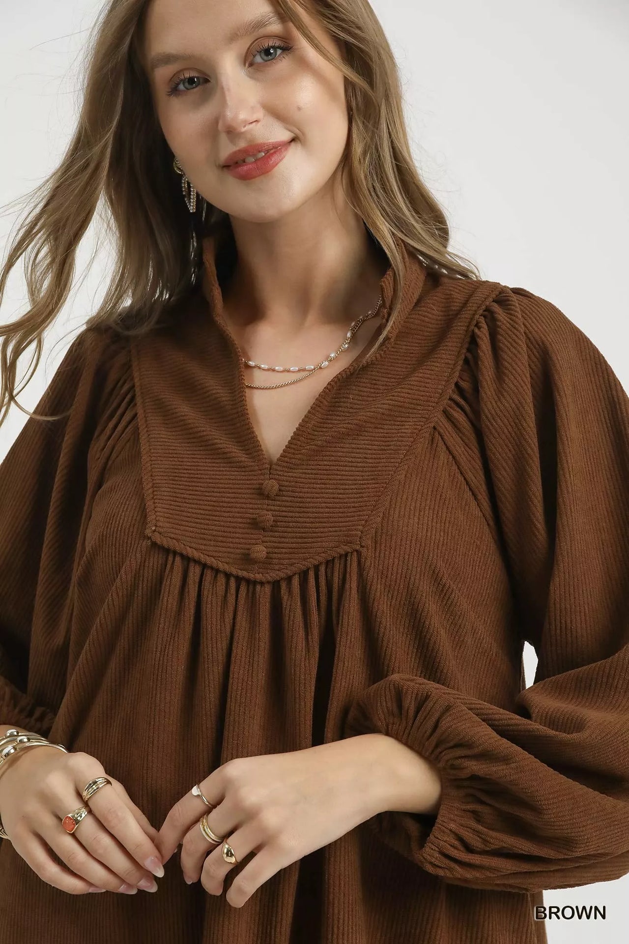 Umgee Corduroy Tiered Babydoll Dress