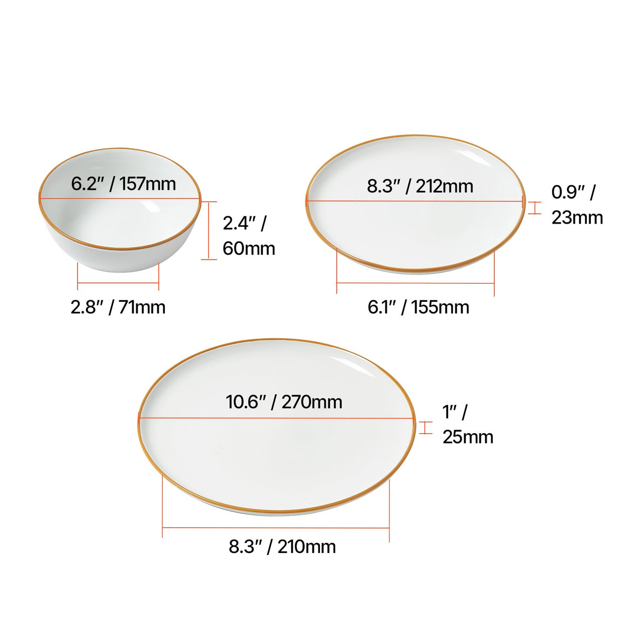 18 PCS Dinnerware Set Ceramic Plates and Bowls Sets Service for 6 White